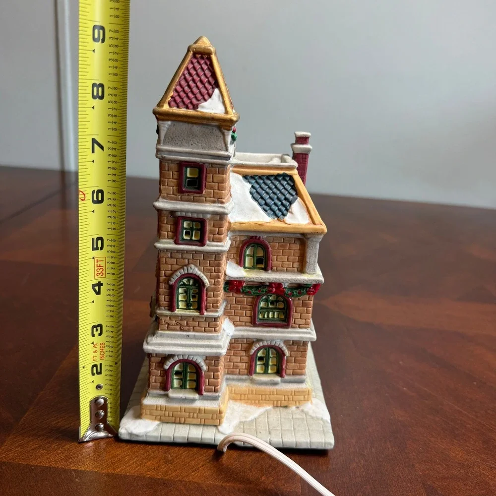 Vintage 90s Porcelain Christmas‎ Village House Lighted Victorian Brick Tower